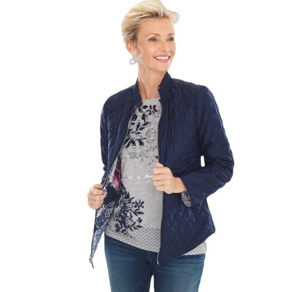 Reversible  Mixed Floral-Solid Puffer Jacket Large NEW - Picture 2 of 7